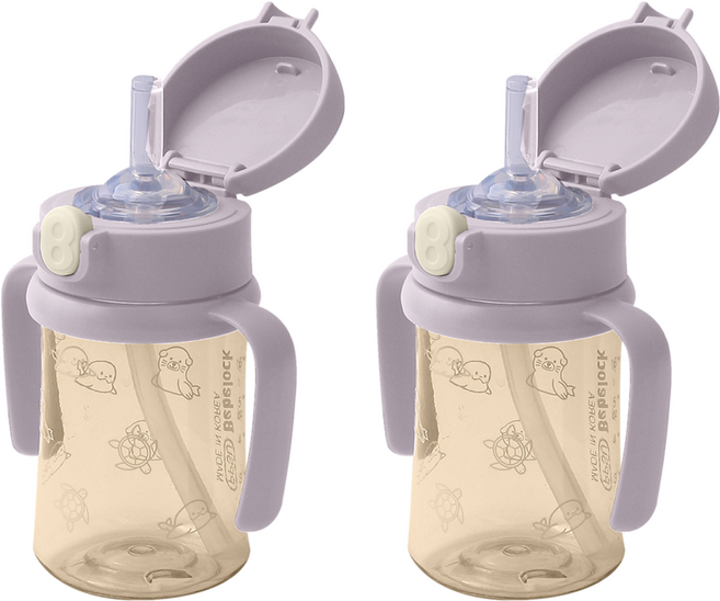 베베락 국내 제조 아이와 PPSU 원터치 빨대컵, 210ml, 2개, 라벤더