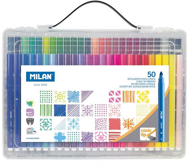 MILAN 兒童可水洗彩色筆 細筆桿 3歲以上, 50色, 1盒