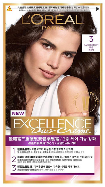 L'OREAL PARiS 巴黎萊雅 台灣公司貨 優媚霜三重護髮雙管染髮霜, 3 深棕 Excellence Duo Creme, 1組