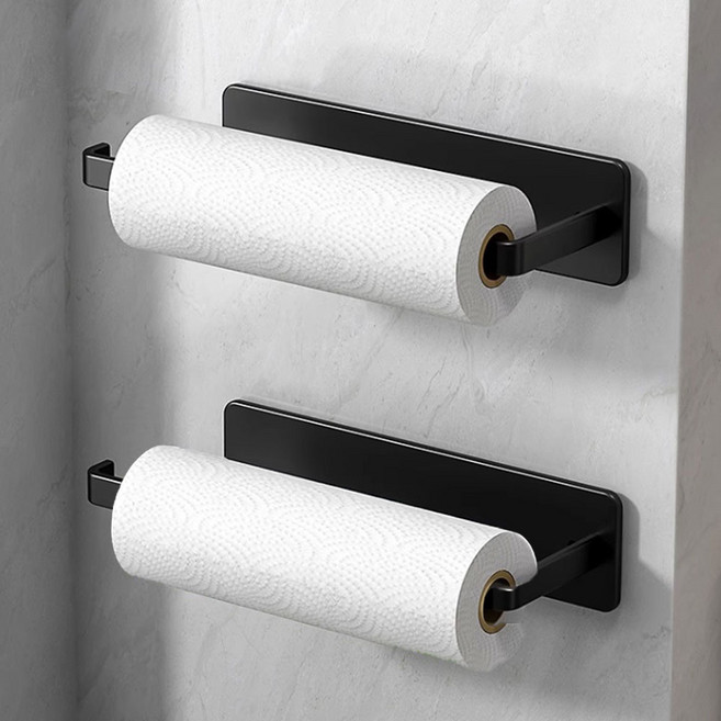 유티 무타공 부착식 다용도 키친타올걸이, 블랙, 2개