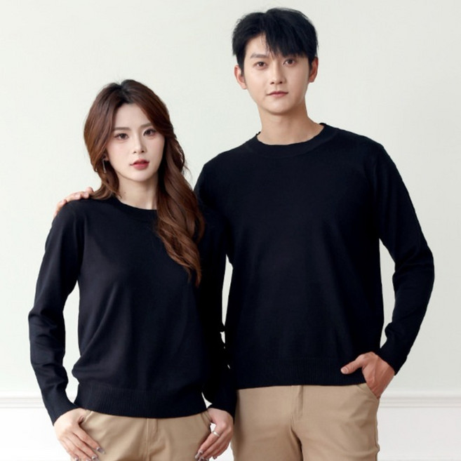 턴키 남녀공용 빅사이즈 심플 라운드넥 스판 니트 티셔츠 FT-082