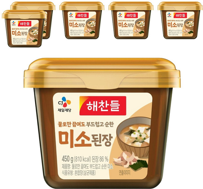 해찬들 물로만 끓여도 부드럽고 순한 미소된장, 450g, 6개