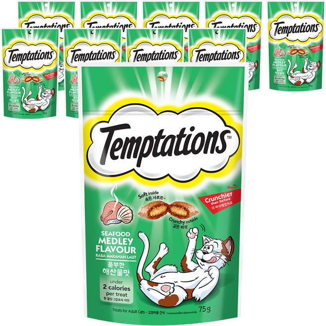 템테이션 고양이 스낵, 풍부한 해산물맛, 75g, 10개