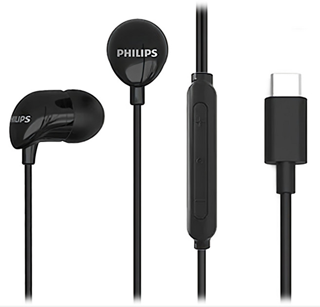 PHILIPS 飛利浦 完美氣密高音質入耳式Type C耳機附麥克風, TAE2146BK, 黑色