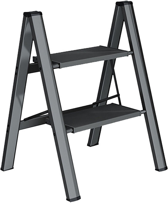 收納部屋 鋁合金二步梯 無扶手 黑色, 1個