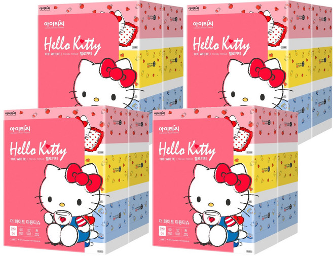 헬로키티 THE WHITE 천연펄프 미용티슈 2겹, 200매, 24개