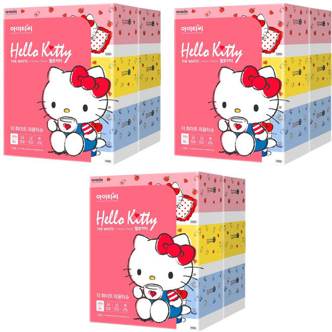 헬로키티 THE WHITE 천연펄프 미용티슈 2겹, 200매, 18개