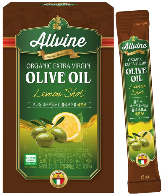 올바인 올리브오일 레몬즙 올레샷 15ml 14포, 210ml, 1개