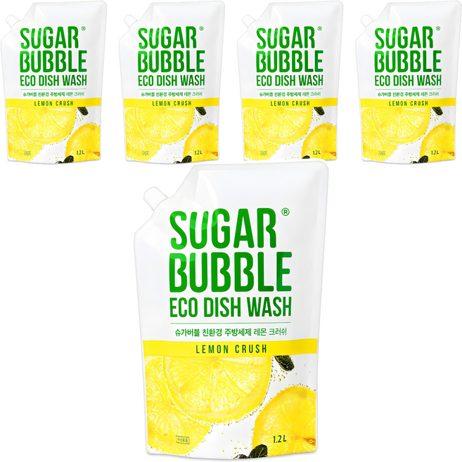 슈가버블 친환경 주방세제 레몬 크러쉬 리필, 5개, 1.2L