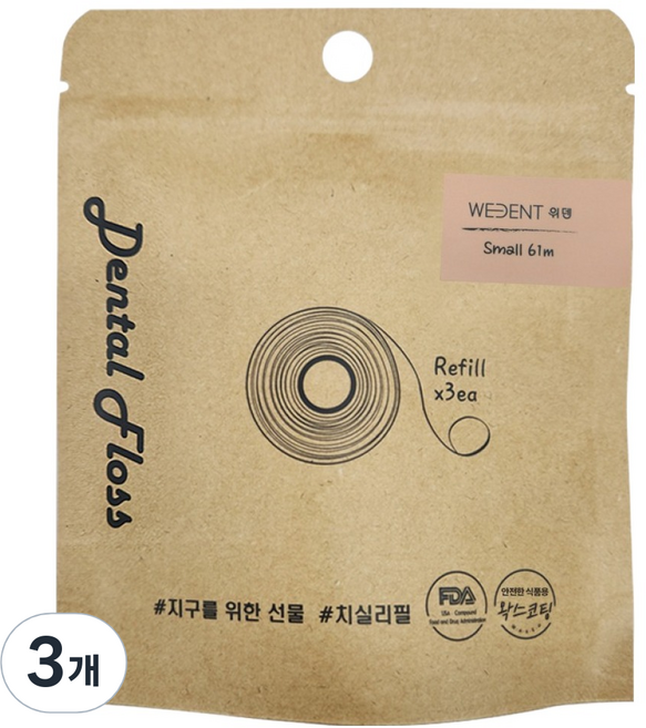 위덴 치실 가는실 리필, 61m, 3개입, 3개