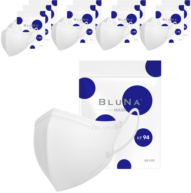 블루나 숨편한 새부리형 황사방역 마스크 대형 KF94, 5매입, 10개, 화이트