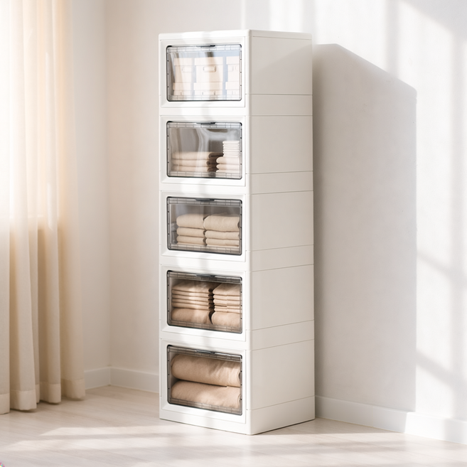 올리빙 접이식 수납장 정리함 폴딩 리빙박스, 투명, 5개