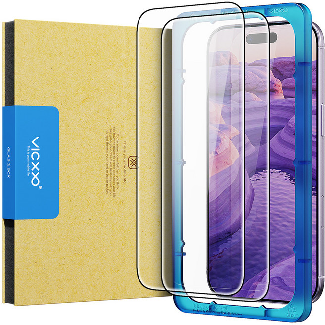 빅쏘 부착가이드 고투명 9H 아이폰 강화유리 액정보호필름 2p 세트, 1세트