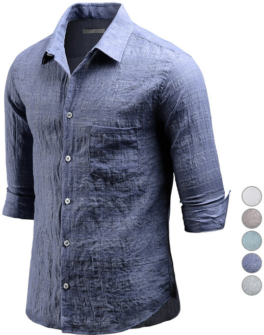 다꾸앙 남성용 통기성 여름 청량한 린넨 라이크 7부 셔츠 C06D14_ss2098