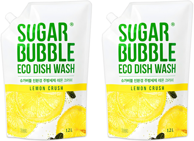 슈가버블 친환경 주방세제 레몬 크러쉬 리필, 1.2L, 2개