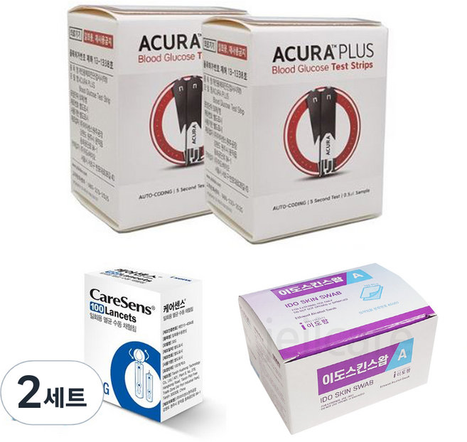 아큐라 플러스 혈당 시험지 100p + 채혈침 100p + 알콜솜 100p 세트, 2세트
