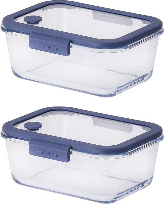 네오플램 글라쎄 Z 진공 내열유리 직사각 밀폐용기, 2개, 1.2L