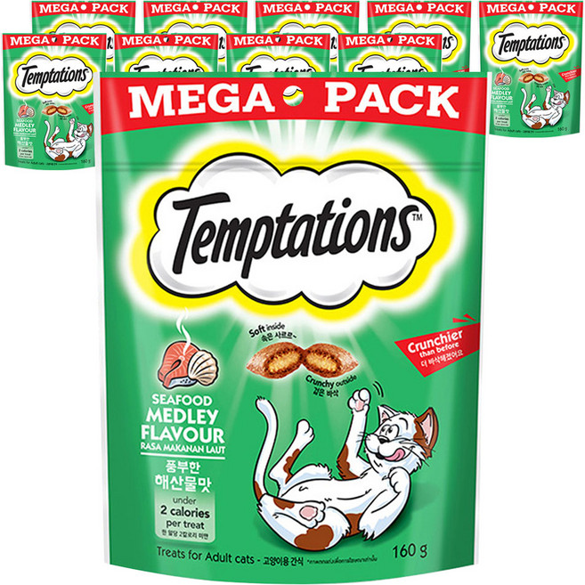 템테이션 고양이 간식, 풍부한 해산물맛, 160g, 10개