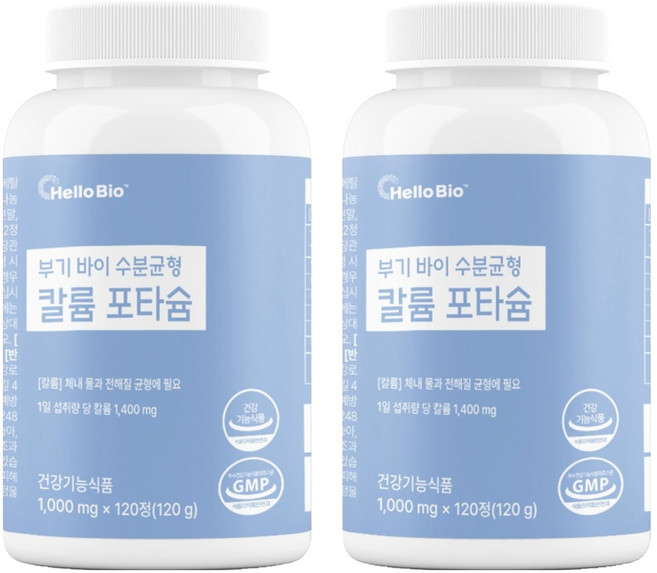 헬로바이오 부기 바이 수분균형 칼륨 포타슘, 2개, 120정