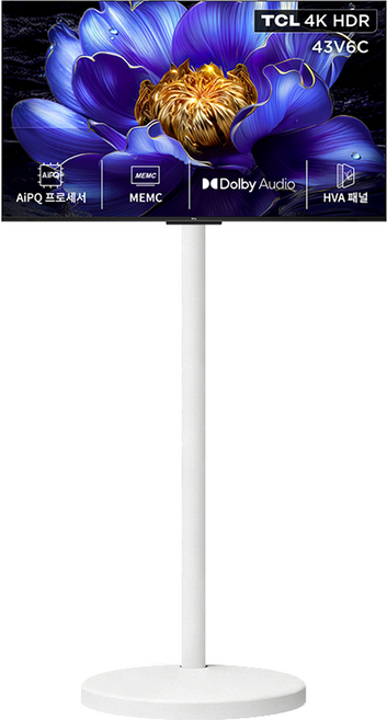 TCL 4K HDR Google TV + TCL 이동식 TV 스탠드 세트, 109cm(43인치), 43V6C, 이동형 스탠드, 고객직접설치