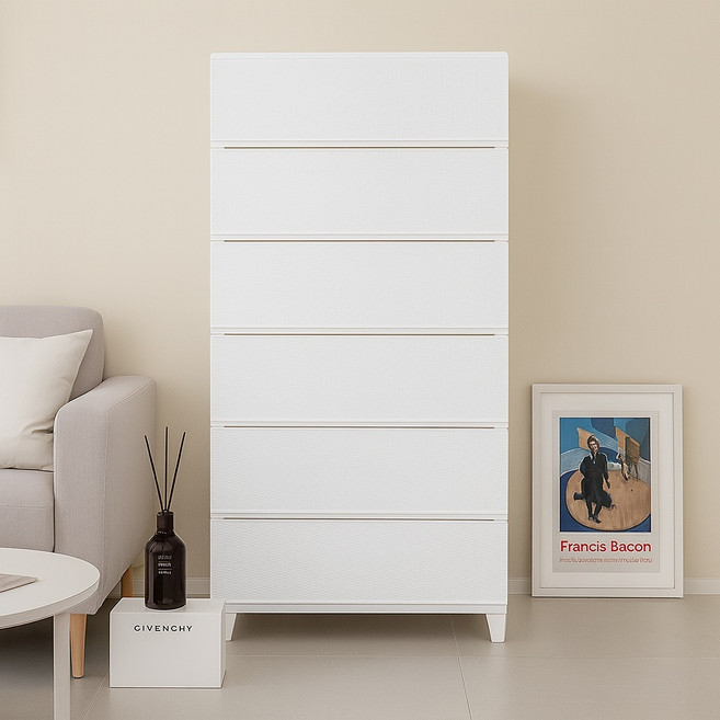 보노하우스 가든 라탄 서랍장 와이드형, 화이트, 6단