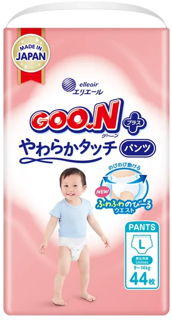 GOO.N 大王 日本境內版 SJ柔觸肌系列褲型尿布 9~14kg, L, 44片
