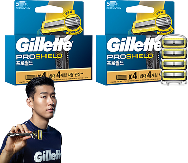질레트 정품 프로쉴드 옐로우 매뉴얼 면도날, 4개입, 2개