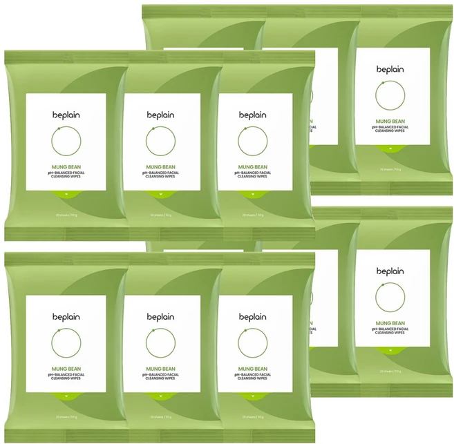 [비건뷰티] 비플레인 녹두 약산성 클렌징 워터 티슈, 20매입, 12개 - 쿠팡