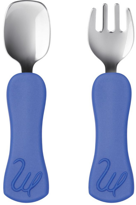 마미그래 자기주도 이유식 스테인리스 스푼 + 포크 세트, 블루베리, 1세트