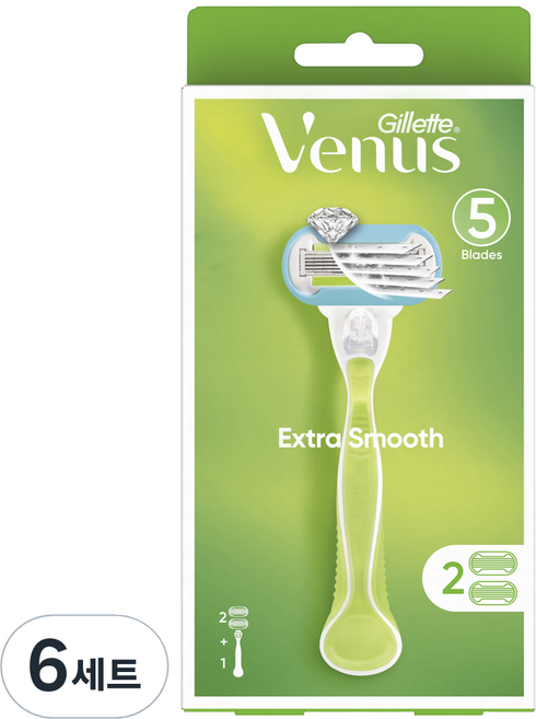 Venus 정품 엑스트라 스무스 여성용 면도기 핸들 + 날 2p 세트, 6개, 1개입