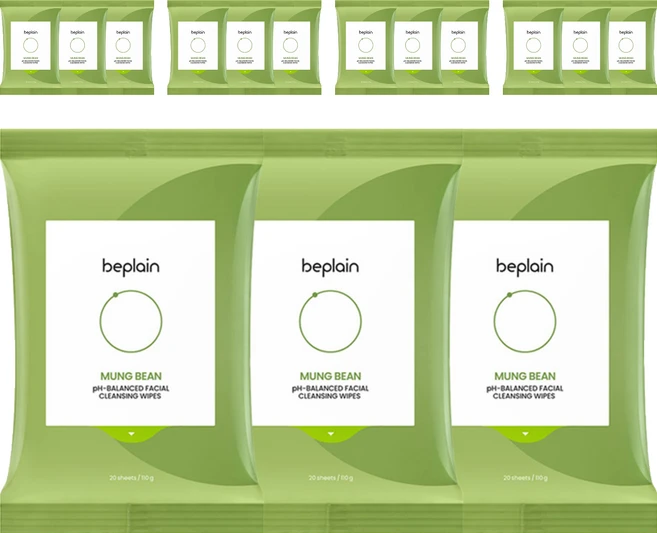 [비건뷰티] 비플레인 녹두 약산성 클렌징 워터 티슈, 20매입, 15개 - 쿠팡
