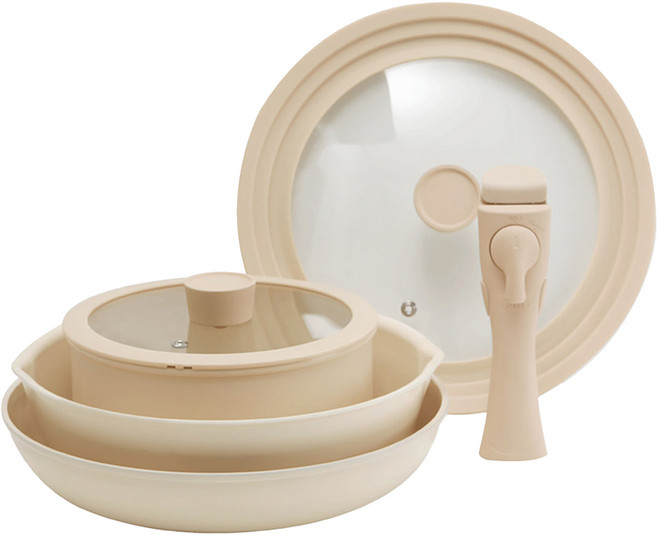 쿡앤쿡 인덕션 스윙 냄비 후라이팬 멀티핸들 쿡웨어 세트, 아이보리, 쿡웨어 6종, 1세트