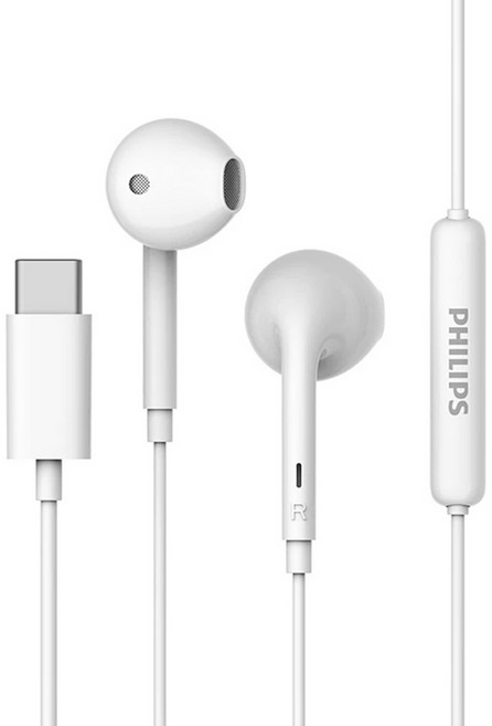 PHILIPS 飛利浦 強力低音耳塞式Type C耳機附麥克風, TAE1018WT, 白色
