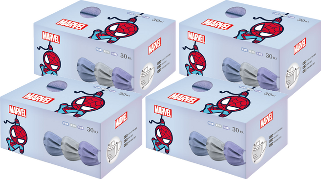 ONEDER 旺達棉品 漫威蜘蛛人兒童平面口罩 (30片/盒), 30片, 宇宙藍/午夜藍/銀河灰, 4盒