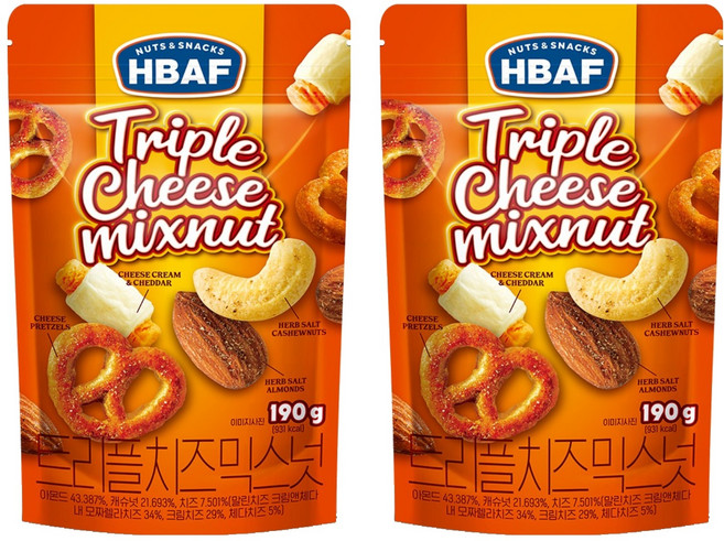 HBAF 堅果和零食奶酪和混合堅果, 190g, 2包
