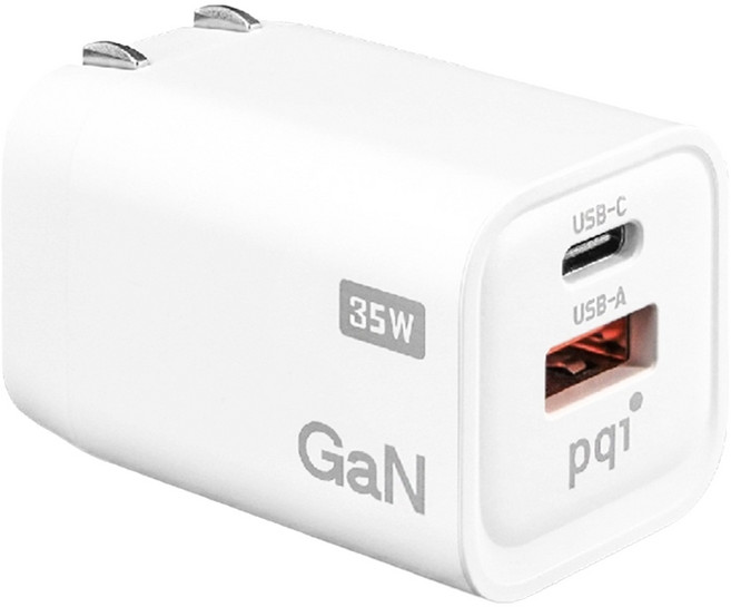 pqi 勁永 PDC35W 雙孔充電器 35W PD快充 氮化鎵GaN USB-C+USB-A雙孔充電設計, 白色, 1個