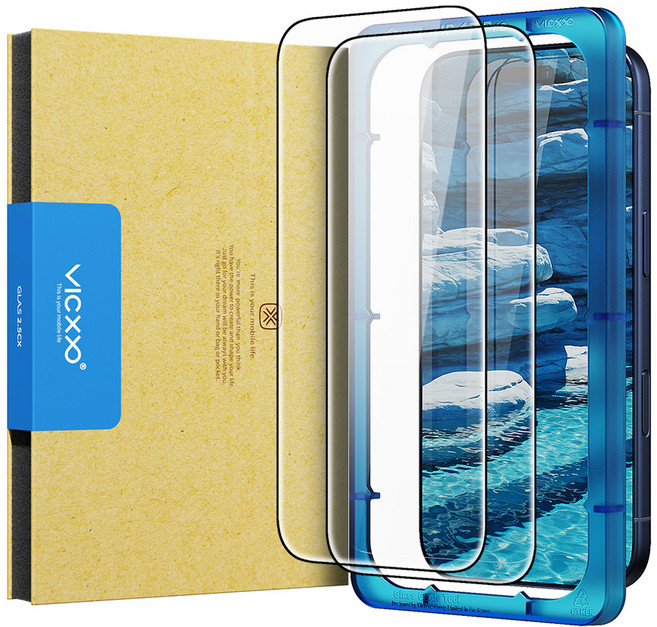 빅쏘 부착가이드 고투명 9H 아이폰 강화유리 액정보호필름 2p 세트, 1세트