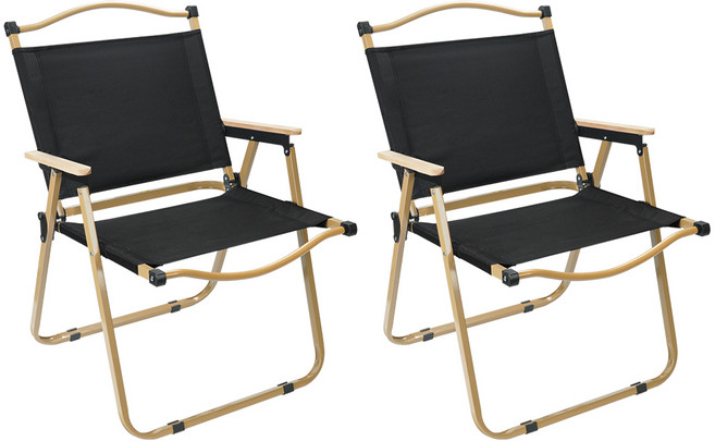 코멧 아웃도어 우드 폴딩 캠핑 로우체어, 블랙, 2개