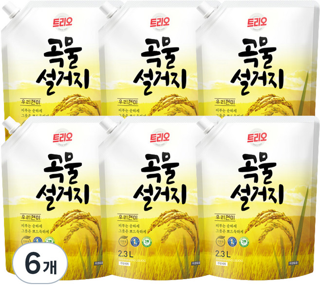 트리오 곡물설거지 우리현미 주방세제, 2.3L, 6개