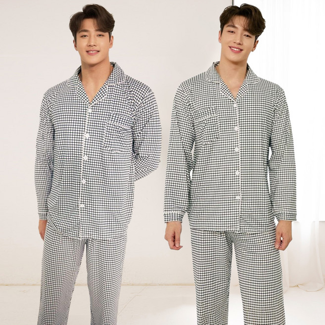 테라우드 남성용 피치기모 잔체크 잠옷 상하의 2세트