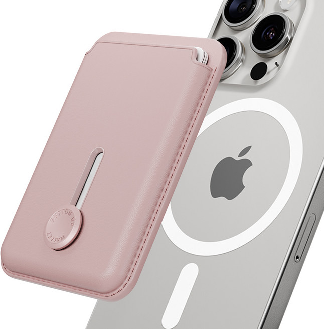 신지모루 슬라이드 M 비카 버튼업 맥세이프 카드지갑 휴대폰 홀더, 핑크샌드, 1개