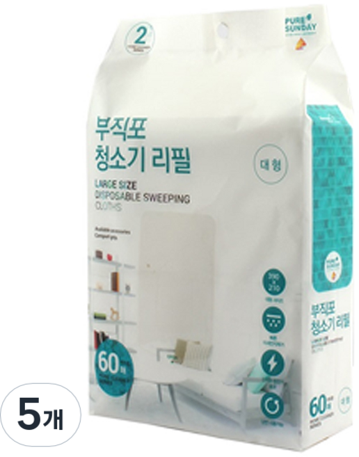 선우랜드 부직포 청소기 리필 대형 60매, 5개