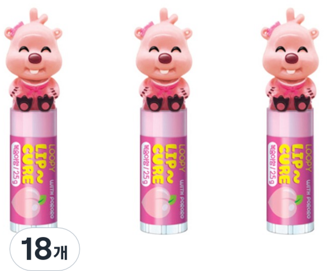 KM Pharmaceutical Pororo Loopy公仔護唇膏 蜜桃香, 18個, 2.5克