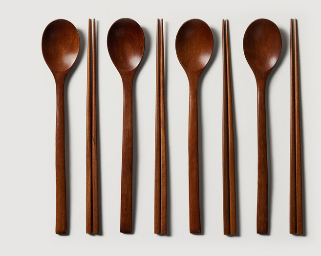 JAJU(자주) 옻칠 수저 세트, 브라운, 숟가락 + 젓가락, 4세트