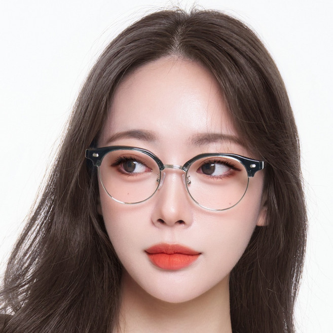 누엘레맨 다각형 라운드 틴트 유니크 커플 패션 하금 반뿔 안경테 렌즈없음