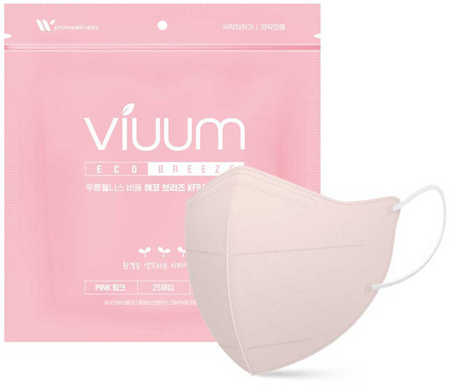 viuum 에코 브리즈 새부리형 마스크 대형 KF94, 25개입, 1개, 핑크