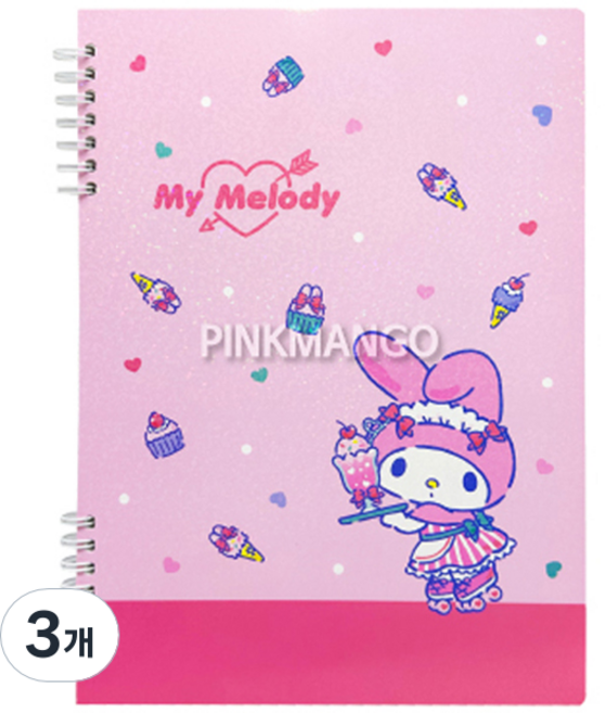 PINKMANGO 산리오 2단 스프링 노트 B5, 3개, 핑크(마이멜로디)