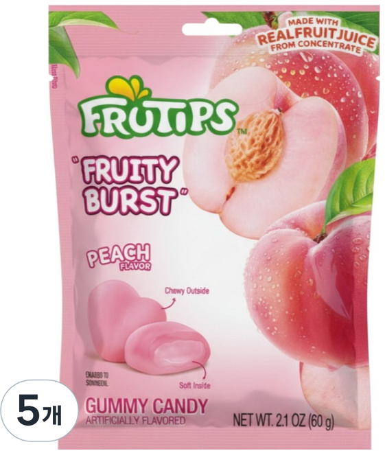 FRUTIPS 黑嘉麗 水蜜桃水果風味軟糖, 5個, 60g