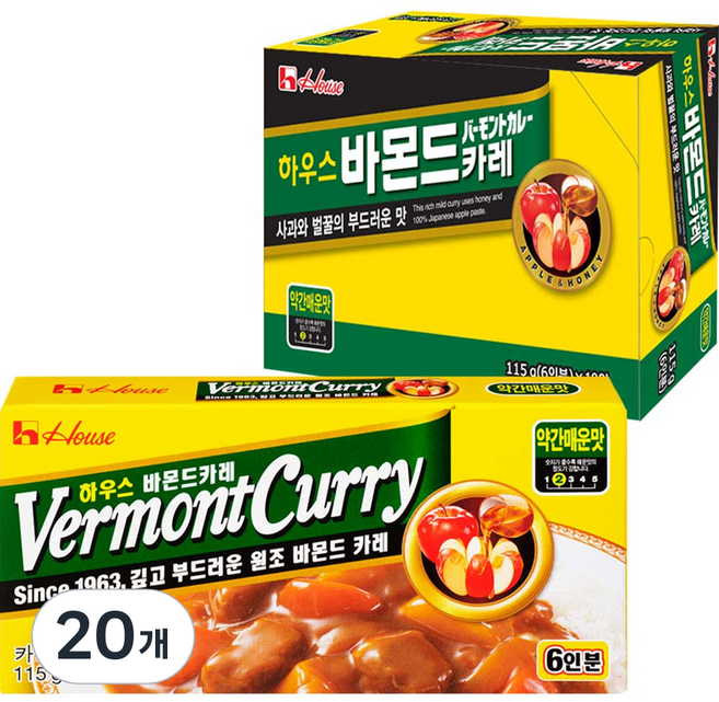 농심 하우스 바몬드카레 약간매운맛, 115g, 20개