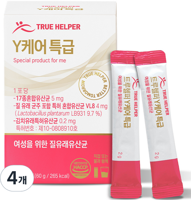 트루헬퍼 여성용 Y케어 특급 질 유래 유산균 프로바이오틱스 30p, 60g, 4개